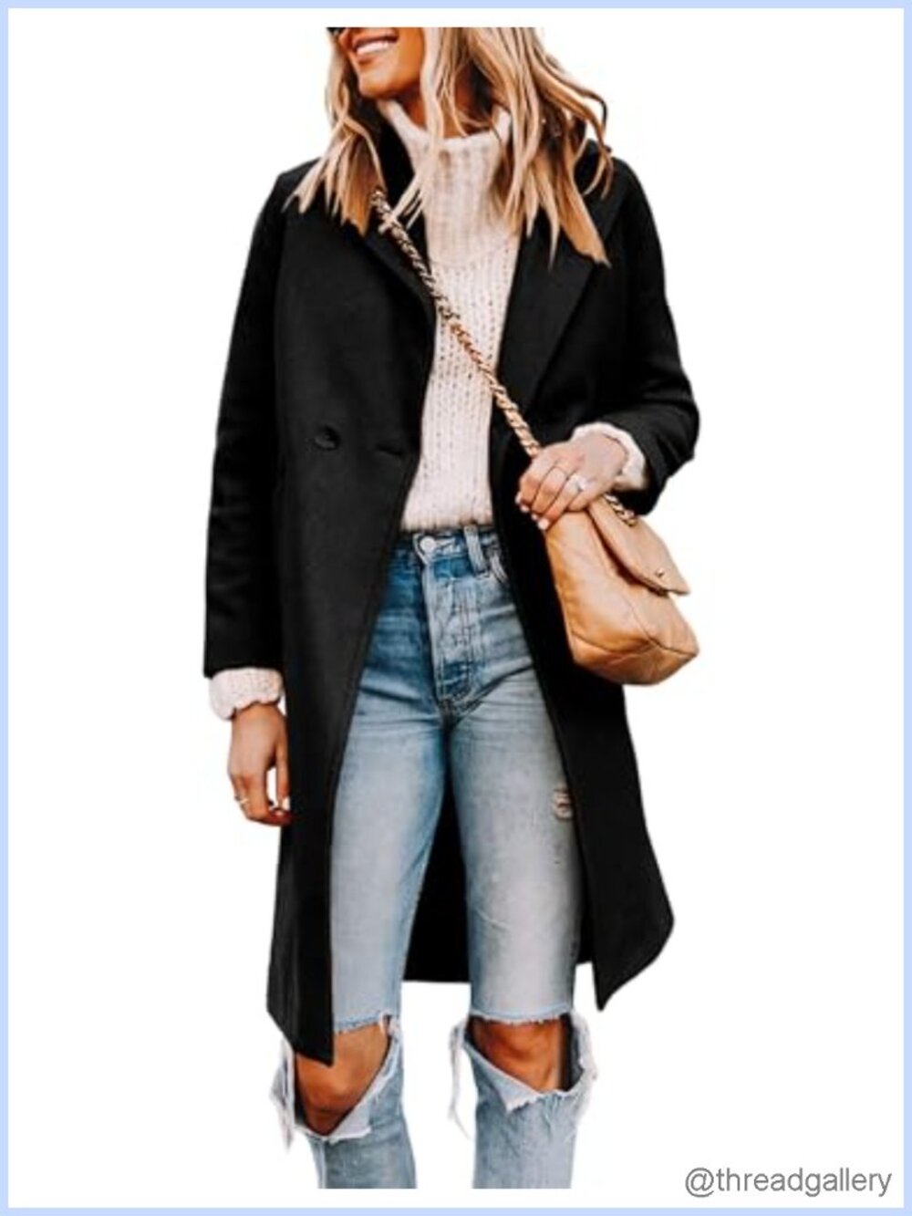 Wool Blend Pea Coat Long Sleeve Knee Length Notched Lapel Women